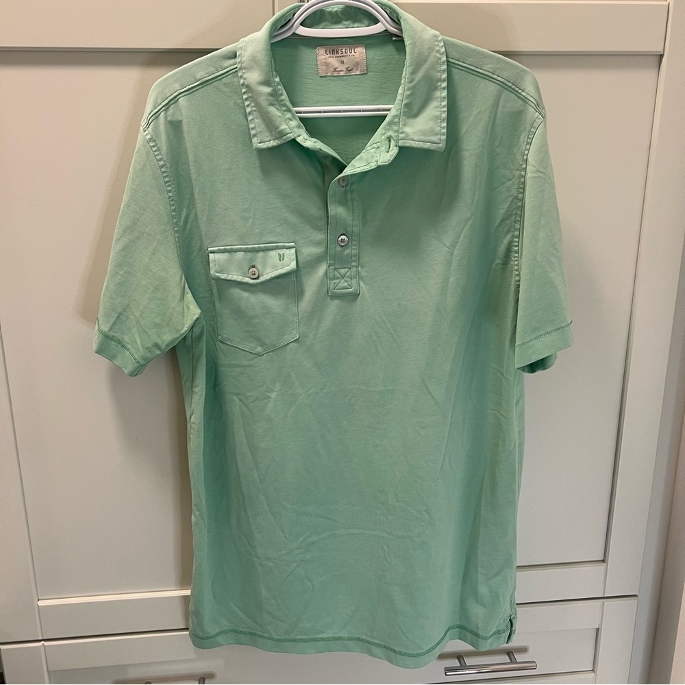 LINKSOUL Mint Green Polo Golf Shirt with Front Pocket | Embroidered Logo | Med